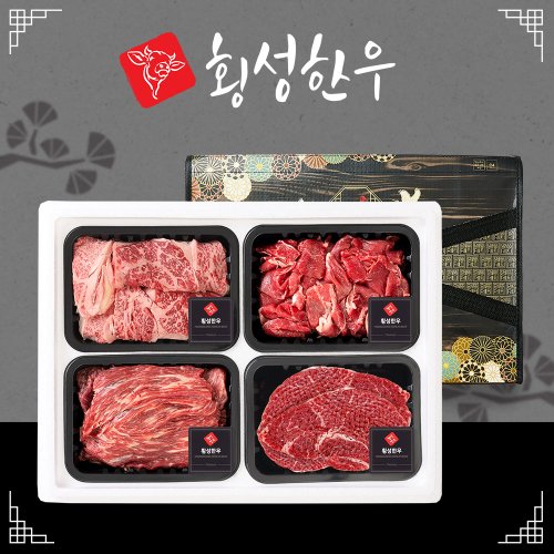 [횡성한우] 암소 1등급 정성 선물세트 1호 2.4kg(꽃등심600,불고기600,국거리600,산적600)