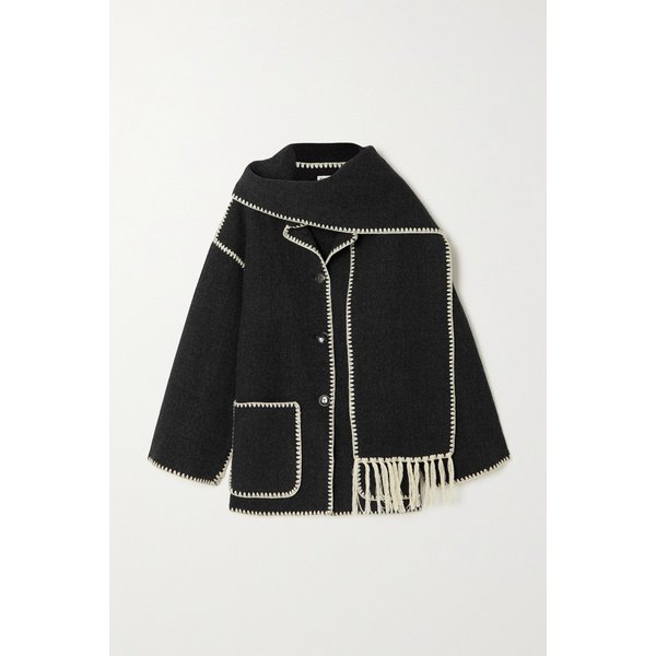 드레이프 프린지 울 혼방 재킷 다크 그레이 25185454456195123