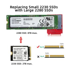 cablecc M-Key 22x30mm NVME 확장 SSD - NGFF 22x80mm 업그레이드 어댑터 ROG Ally Gaming 대응