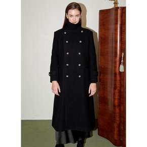 Fine Wool Double Coat Black - Black Nickel Button