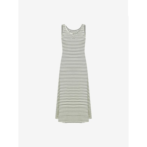 스트라이프 골지 민소매 롱 원피스 (TKOBF2564)