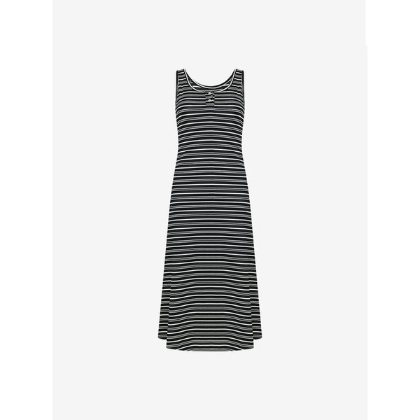 스트라이프 골지 민소매 롱 원피스 (TKOBF2564)