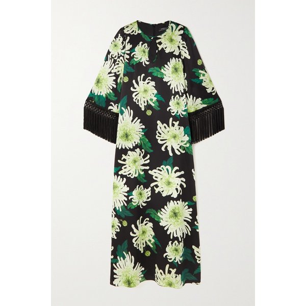 앤드류 지엔 Cutout Fringed Floral-print Silk-satin Gown 블랙 36594538430031921
