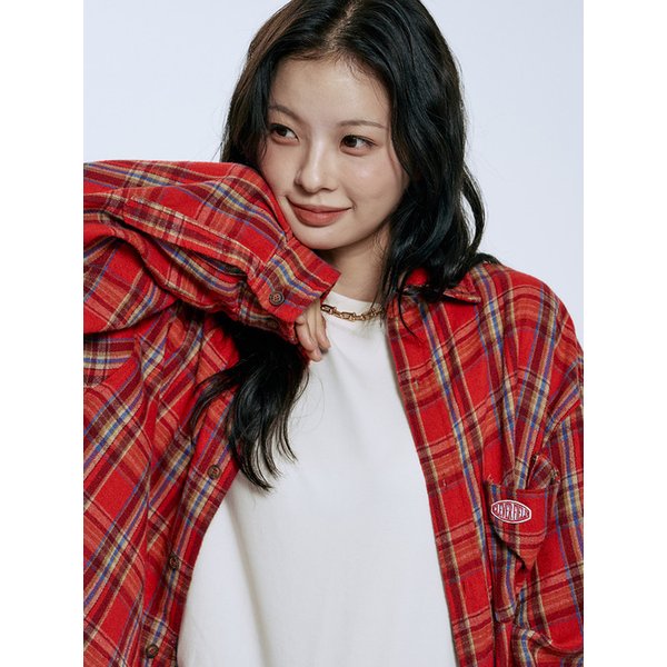 Vintage Overfit Wappen Check Shirt_Red
