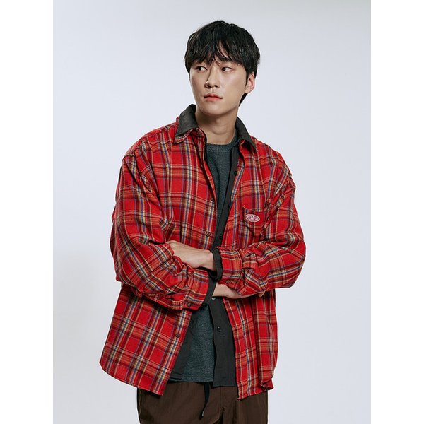 Vintage Overfit Wappen Check Shirt_Red