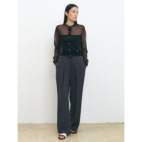 PLEATED WIDE LEG PANTS [CHARCOAL][BLACK]