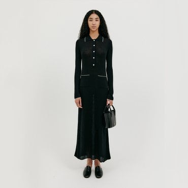 EENK Button Front Knit Dress - Black