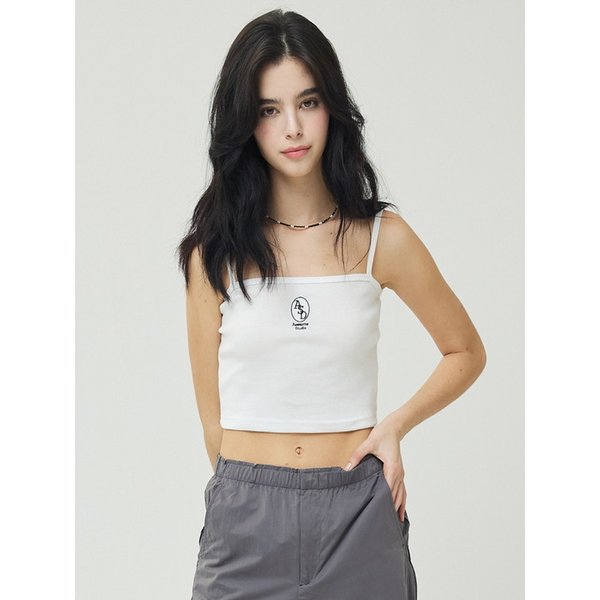크롭 탑 시그니쳐 슬리브리스 화이트