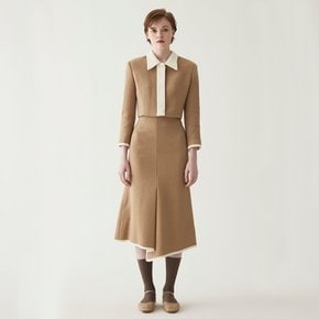 Tweed Wool Front Slit Skirt-Camel