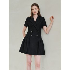 Tweed Double Button Dress -  Black