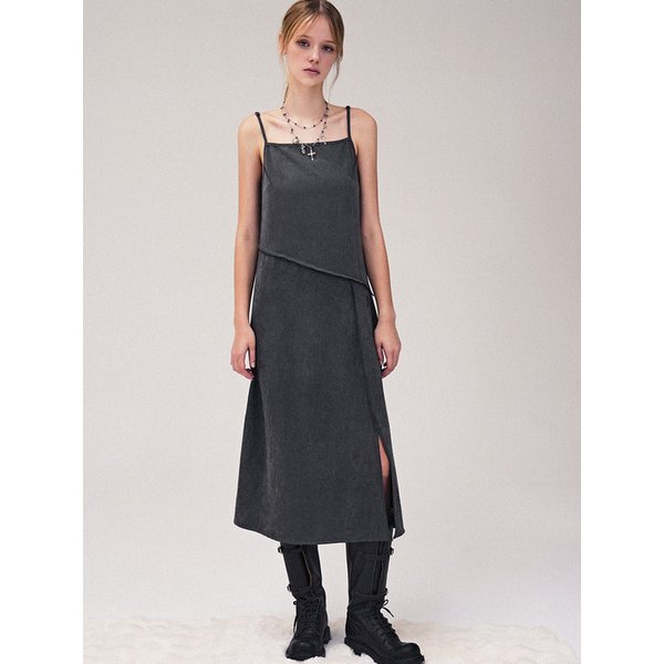Diagonal Line Sleeveless Dress CHARCOAL