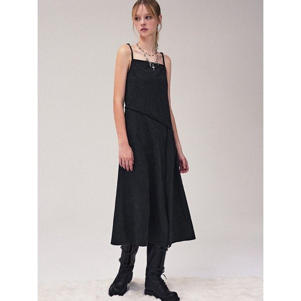 Diagonal Line Sleeveless Dress CHARCOAL
