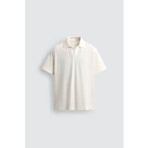 버티컬 텍스처 화이트 반팔 폴로 셔츠 / 0526/448/251 OYSTER-WHITE