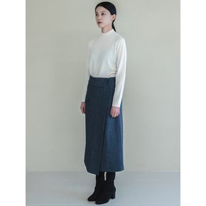 Unbal Pocket Blue Wool Skirt