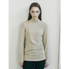 Wool Side Shirring T-Shirt - Beige