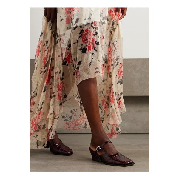 온다 크로커다일 이펙트 가죽 뮬 버건디 46376663162923424