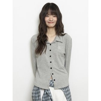 유젠 베이직 카라 세미 크롭 셔츠_멜란지