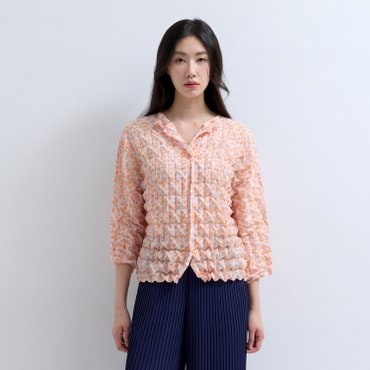 플리츠미 팝콘 프린트 스퀘어 핸드 플리츠 숏 자켓_PPJKM025008