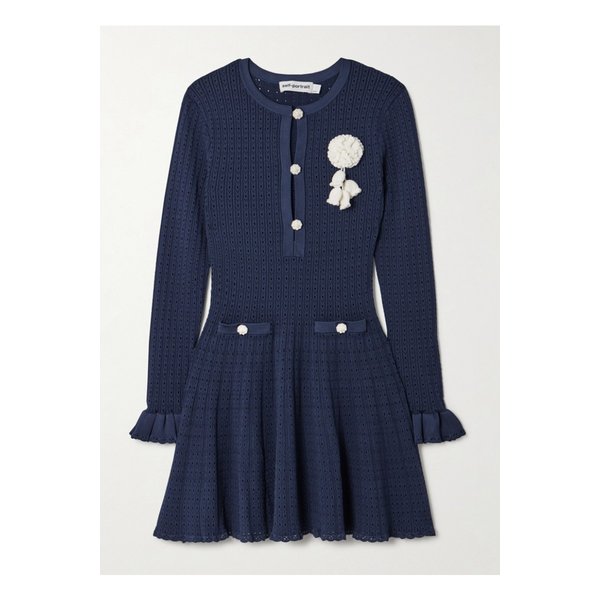 장식 러플 포인텔 니트 미니 드레스 블루 46376663162842981