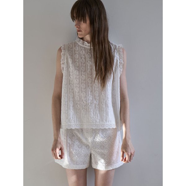 cotton eyelet banding shorts _ white