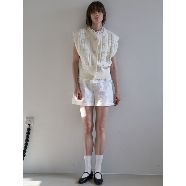 cotton eyelet banding shorts _ white