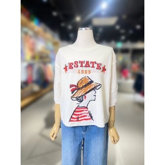 베네통 [여주점] 모자 여인 자카드 반팔 니트 (BAKPA5631)