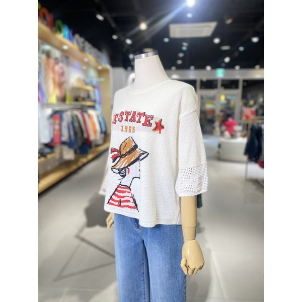 [여주점] 모자 여인 자카드 반팔 니트 (BAKPA5631)