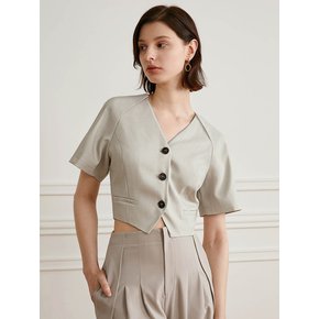 YY_V-neck crop shirt_LIGHT GRAY