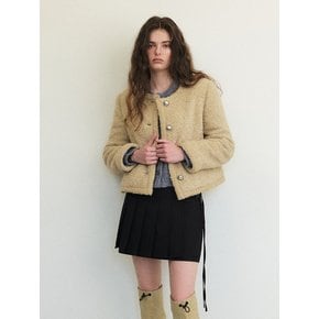 Trimmed Tweed Fur Jacket, Yellow Beige