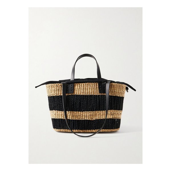 무뉴 마커스 가죽 트리밍 스트라이프 우븐 스트로 토트 브라운 46376663162878926