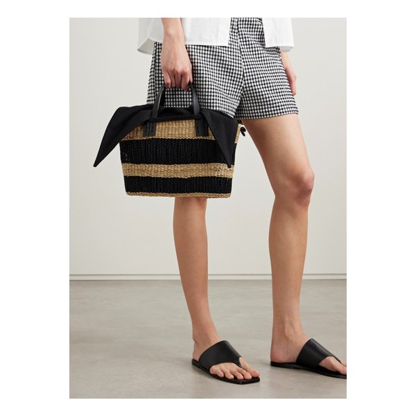 무뉴 마커스 가죽 트리밍 스트라이프 우븐 스트로 토트 브라운 46376663162878926