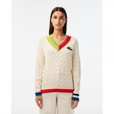 4178634 Lacoste Cable Knit Colour Twist V-neck Sweater - LAPLAND/MULTICO