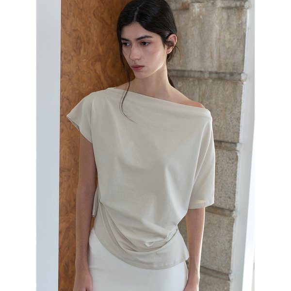 Draped short sleeve tee _ beige