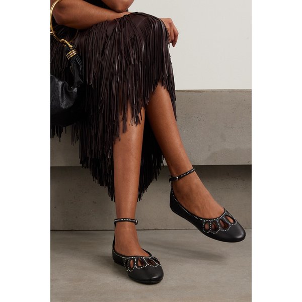 블로리스 스터드 컷아웃 가죽 발레 플랫 블랙 46376663162986415