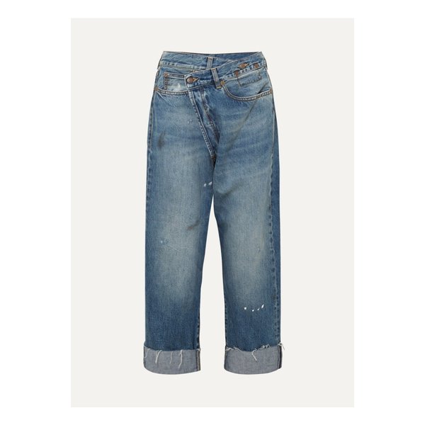 알써틴 크로스오버 비대칭 디스트레스드 하이 라이즈 와이드 진 미드 데님 17957409489657598