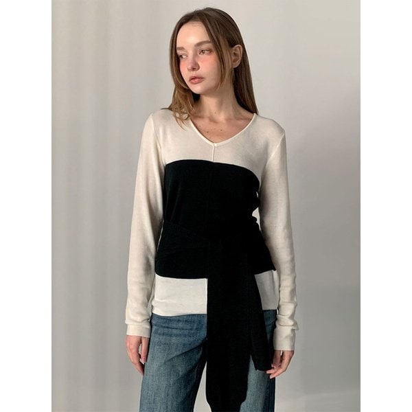 Milla Color Block V-neck Knit (2colors) - VKNIT_122