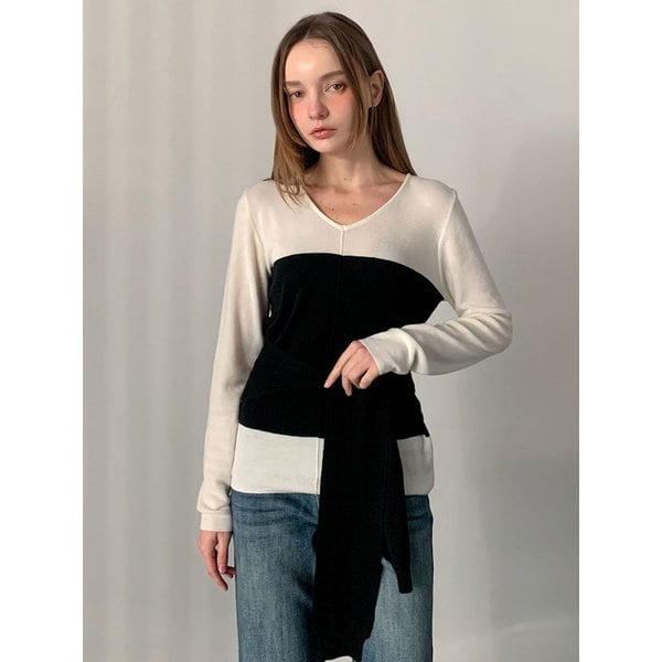 Milla Color Block V-neck Knit (2colors) - VKNIT_122