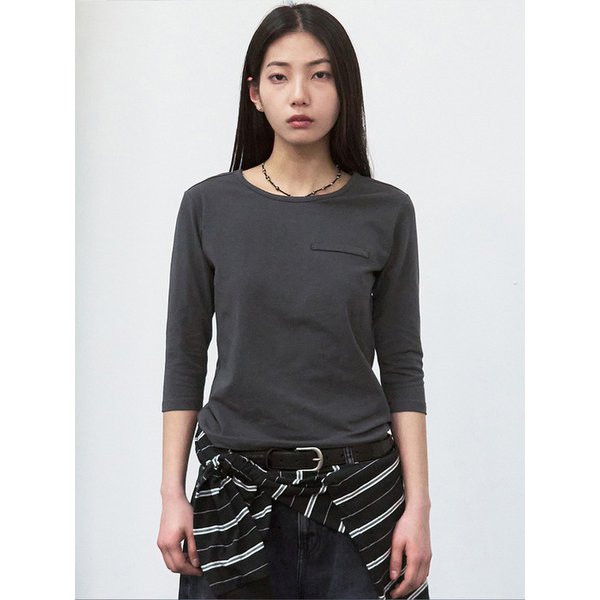 7부 스틱 라운드 티셔츠 [charcoal]