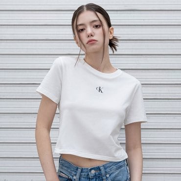 Calvin Klein Jeans 여성 슬림핏 베이비 크롭 반팔 티셔츠(47AB213)