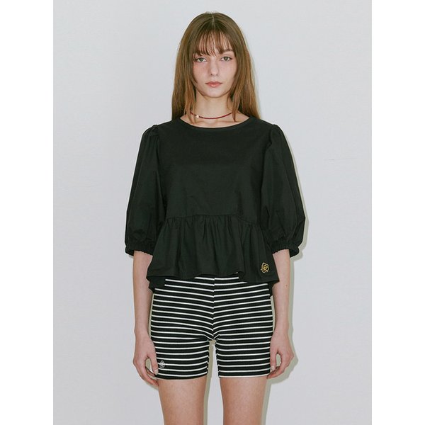 Medal Back ribbon blouse BLACK