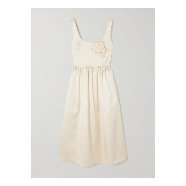 아플리케 벨트 새틴 미디 드레스 크림 1647597358034012