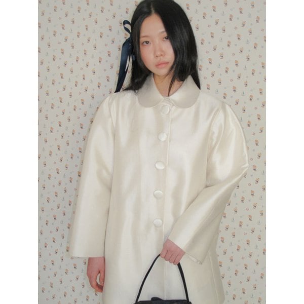 Sheep fat jade spirit doll collar silk silhouette coat