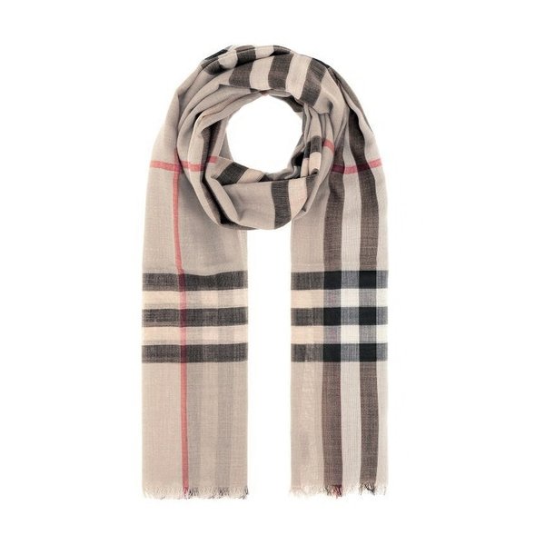 체크 울 실크 스카프 8078782 라이트베이지