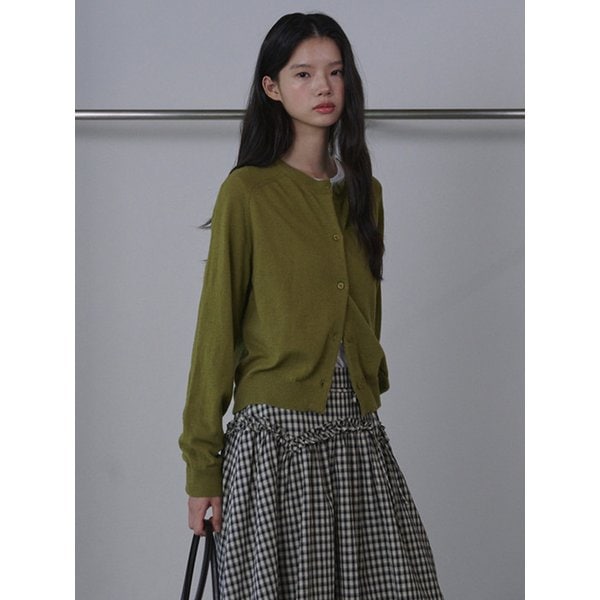 Round Neck Merino Wool Cardigan_Olive