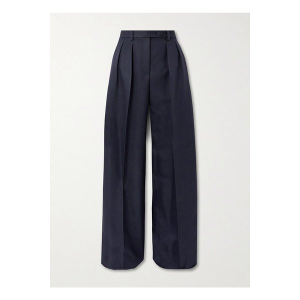 데빈 플리츠 울 실크 혼방 와이드 팬츠 네이비 1647597355212177