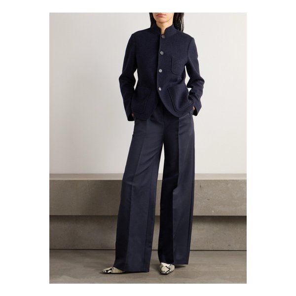 데빈 플리츠 울 실크 혼방 와이드 팬츠 네이비 1647597355212177