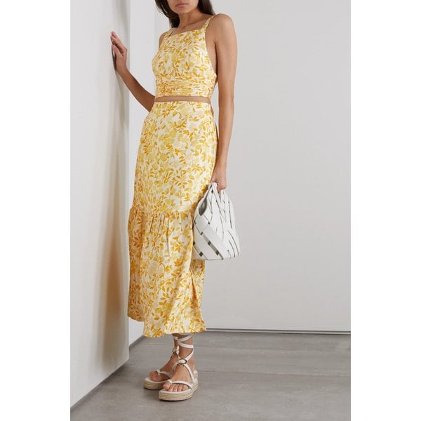 피오니 크롭 오픈백 플로럴 리넨 탑 34344356237478530