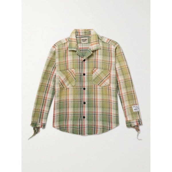 마블리 로고 아플리케 디스트레스드 체크 플란넬 셔츠 46376663162903274