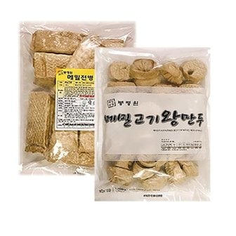  봉평원 메밀고기왕만두1.5kg(60gx25개)+메밀 전병만두1.5kg(100gx15개)-묶음