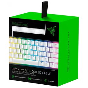 Razer PBT Keycap + Coiled Cable Upgrade Set (Mercury White) USUK PBT to USB- A) 키캡&코일